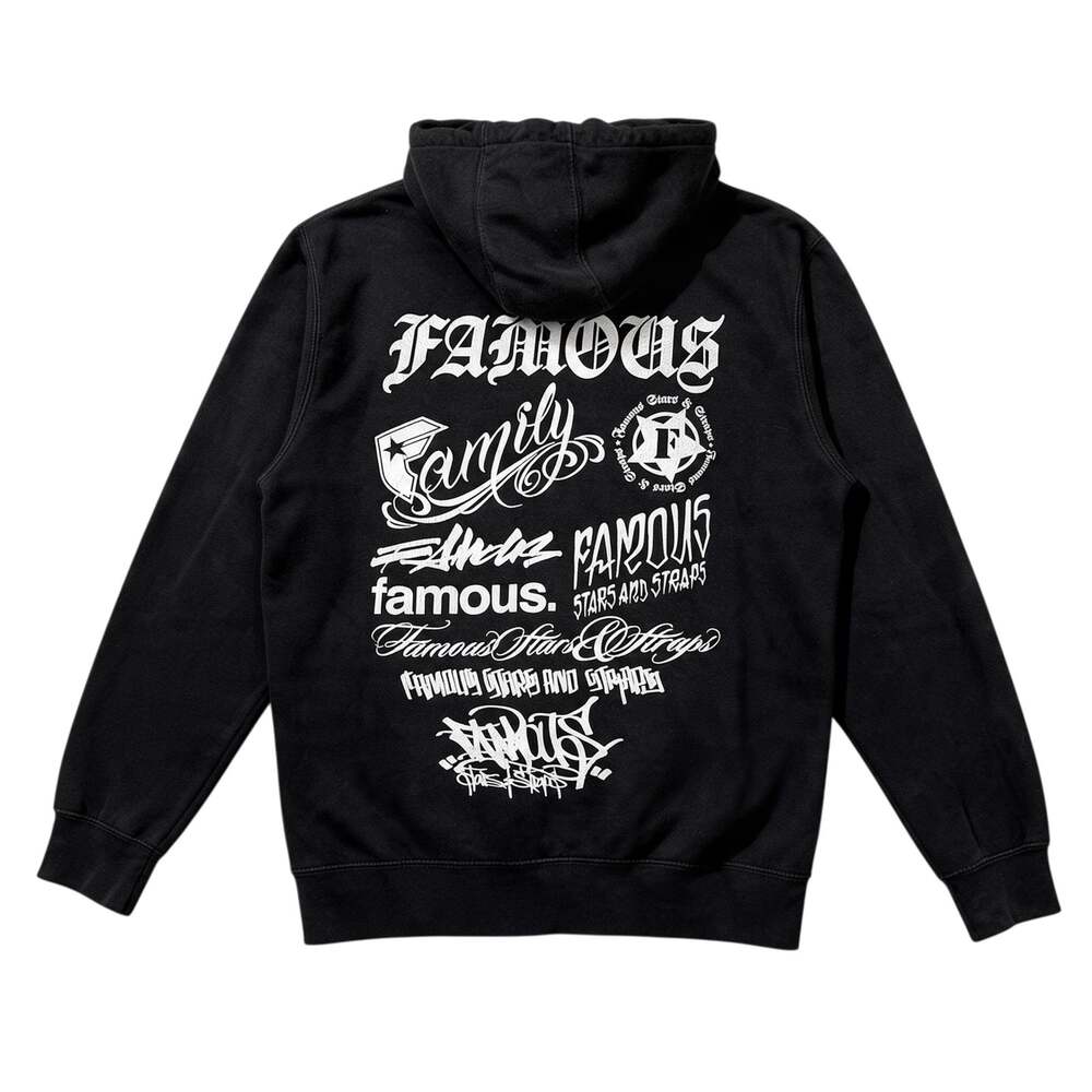 Vintage Famous Stars & Straps Multi Graffiti Logo Black Full Zip Hoodie Mens Med